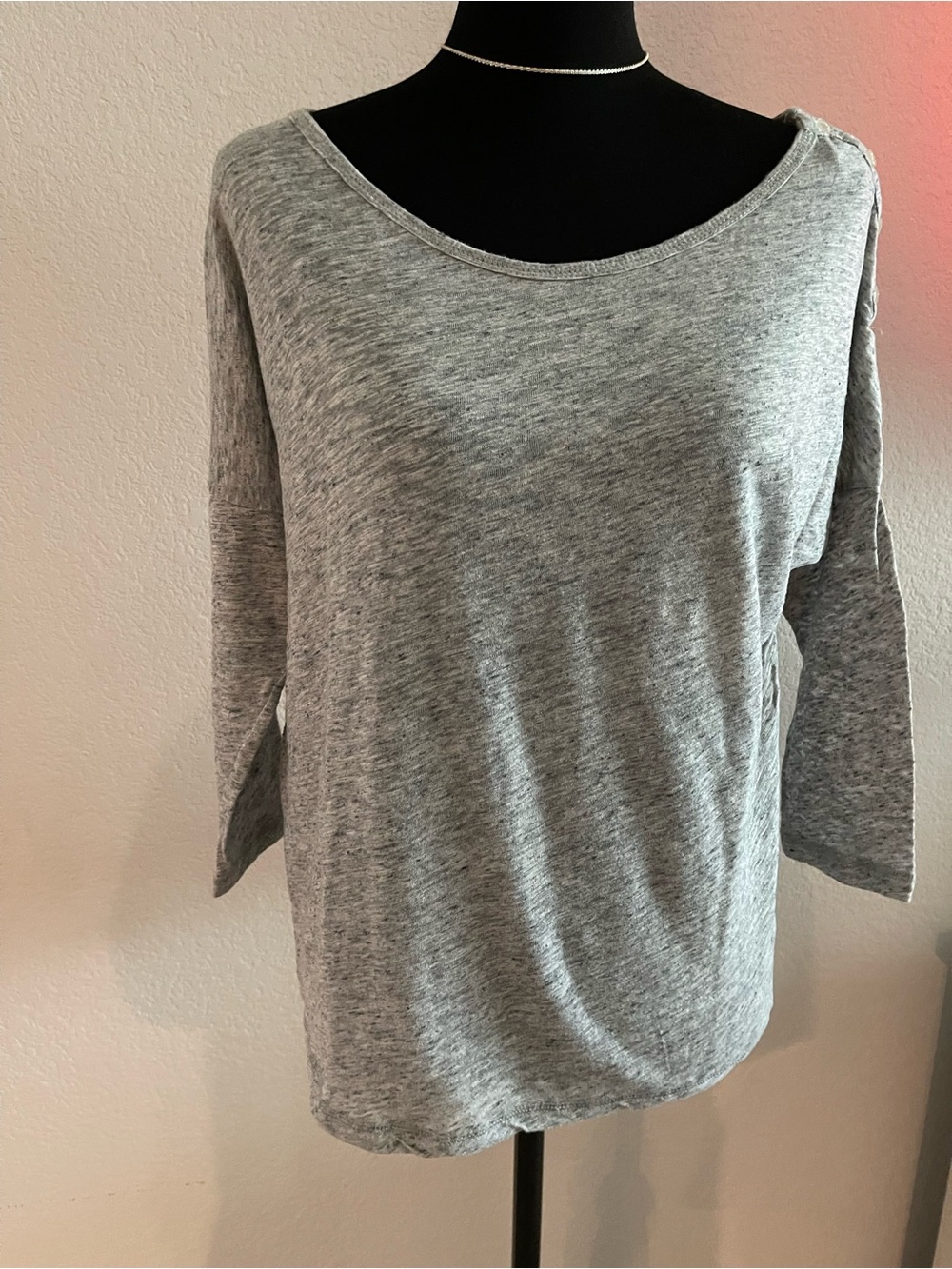 Women's Heather Gray Boatneck Long Sleeve Top